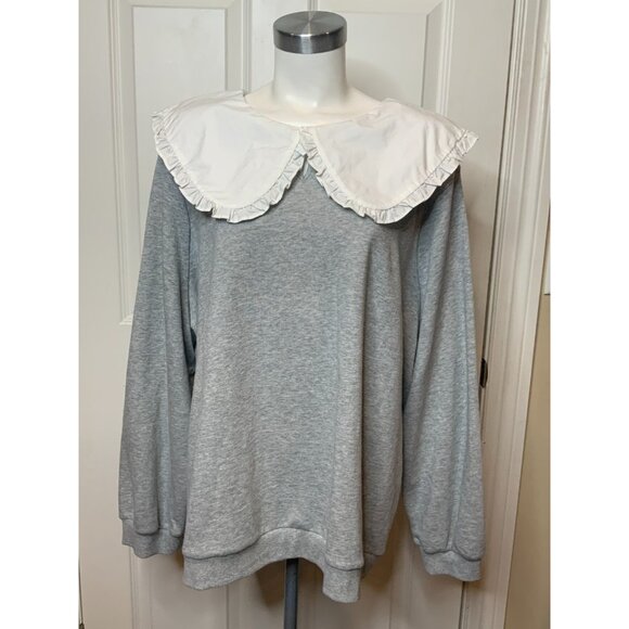 Sandy Liang x Target Gray Long Sleeve Ruffle Collar Sweatshirt, Size 3X - Picture 2 of 10